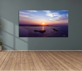 Aerial photography canvas print of a beautiful Sunrise over Shoalwater Islands Marine Park, WA available in a selection of canvas sizes.